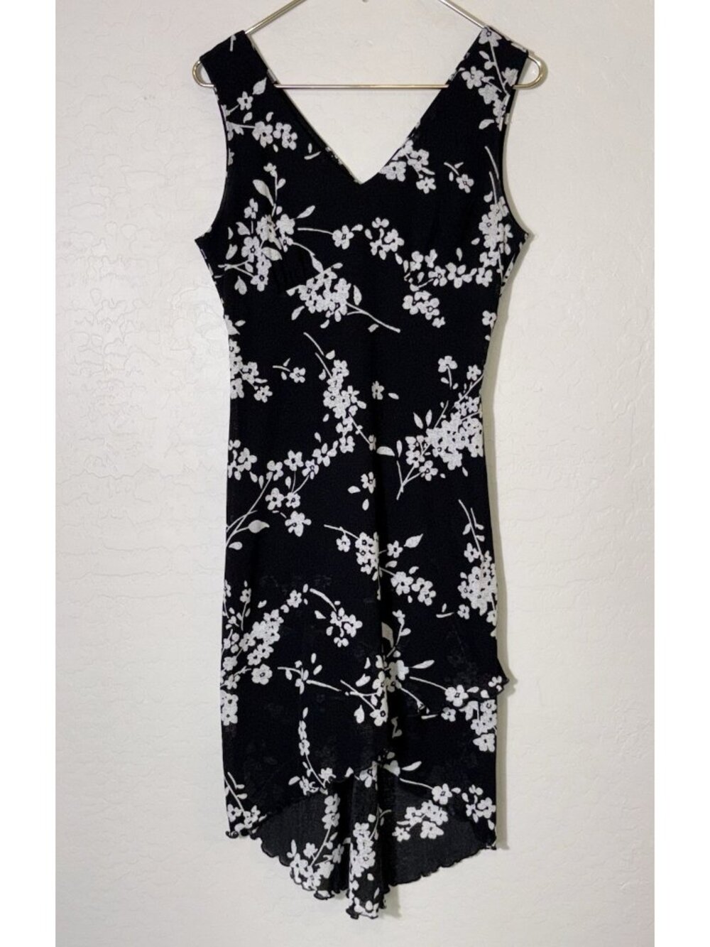 Vintage Black & White Floral Whimsigoth Fairy 90s Y2K Sleeveless‎ Slip Dress M